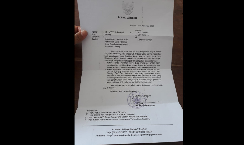 Warna Siap Dilantik! Gugatan Pilwu Desa Dompyong Wetan Ditolak