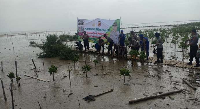 Hari Pohon Sedunia, Polresta Cirebon Tanam Pohon di Pinggir Pantai Baro Gebang