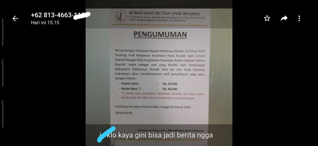 Ini Dia Tarif Baru RSIA Irhamna, Warga: Mencekik!