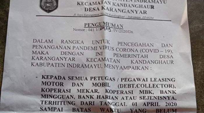 Selama Corona, Desa ini Larang Debt Collector Masuk dan Tagih Utang Warganya