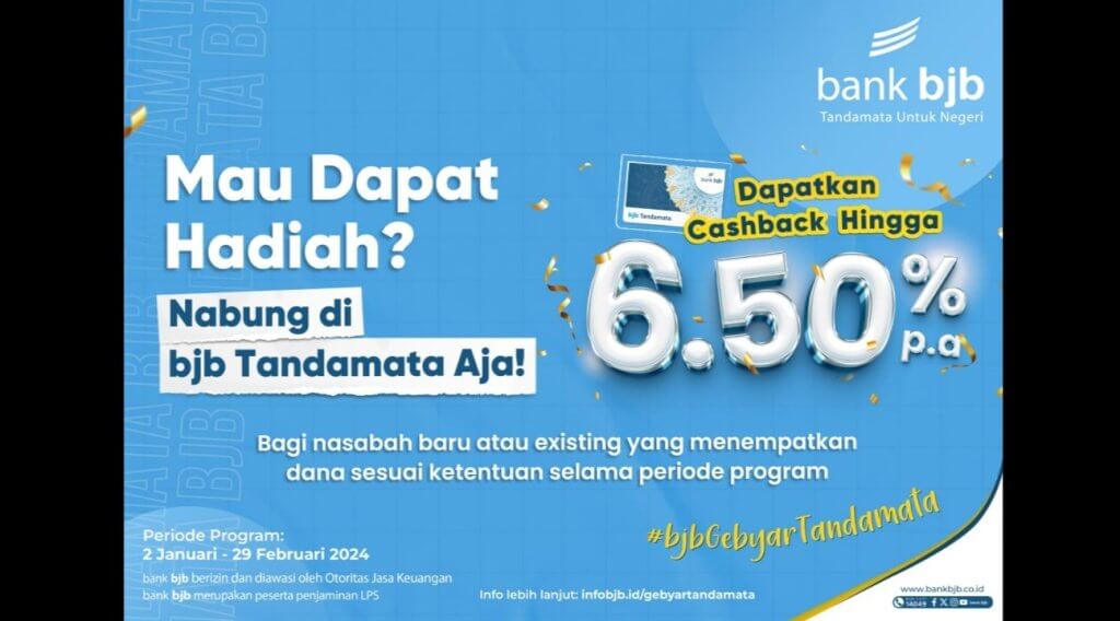 bank bjb Hadirkan Program Gebyar Tandamata, Dapatkan Cashback Hingga 6.50%