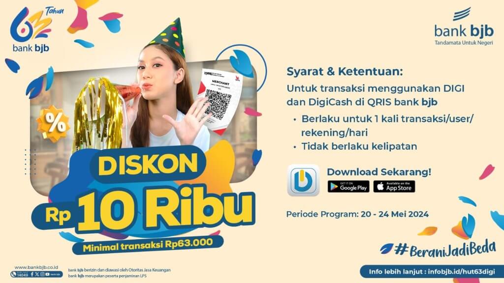 Transaksi di Merchant dengan DIGI, DigiCash dan QRIS bank bjb Bisa Dapat Diskon Menarik Transaksi di Merchant dengan DIGI, DigiCash dan QRIS bank bjb Bisa Dapat Diskon Menarik