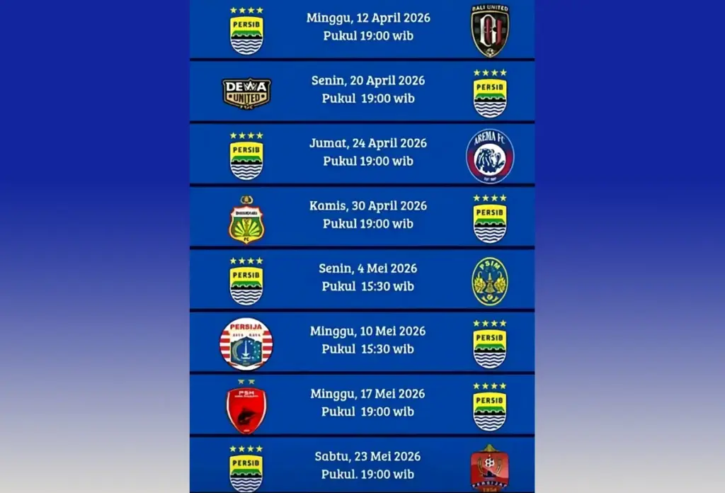 Jadwal sisa pertandingan Persib