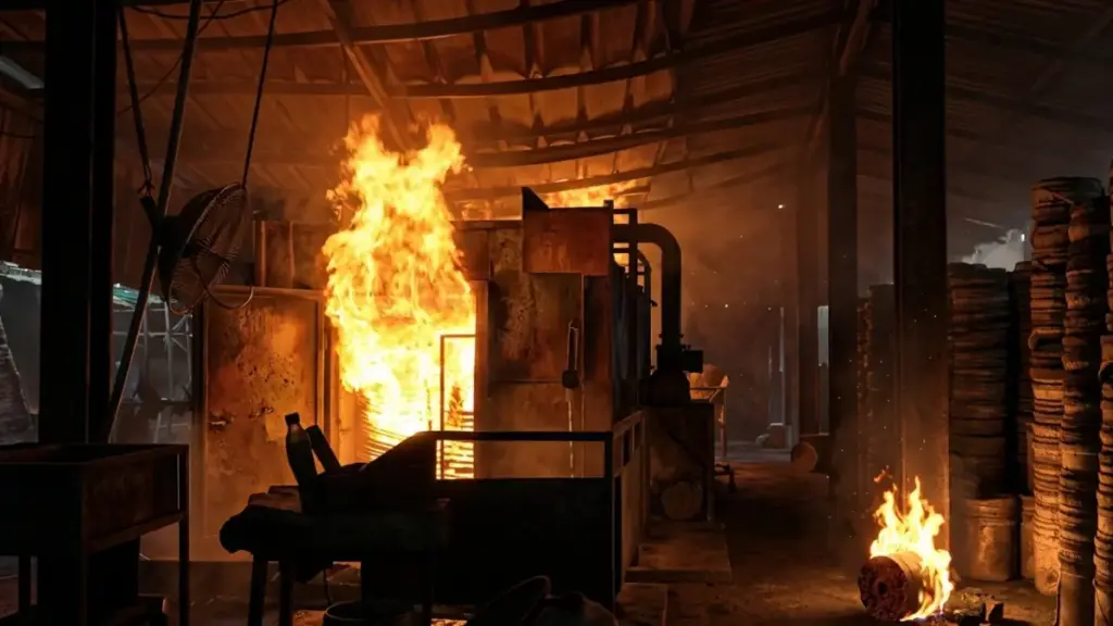 Kebakaran pabrik Briket di Plered, Cirebon