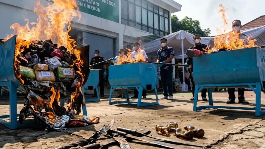 Kejari Kab. Cirebon musnahkan Sajam dan narkoba