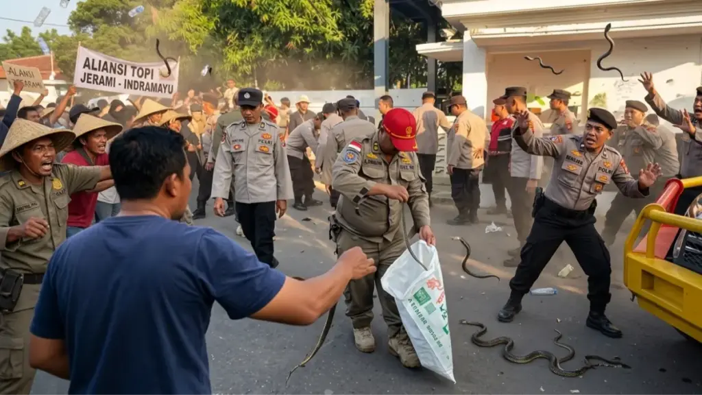 Demo lempar ular di indramayu