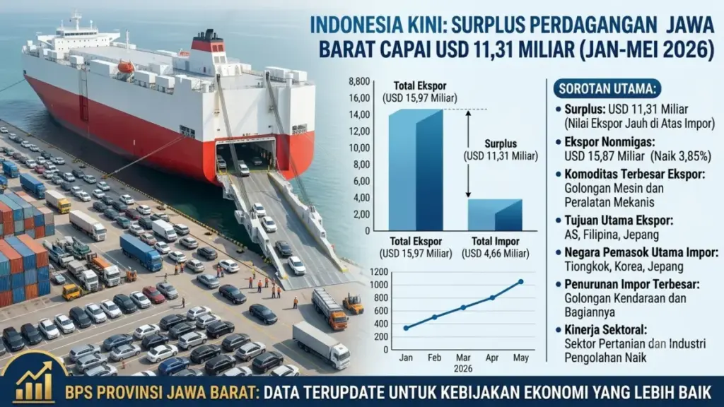 Neraca Perdagangan Jawa Barat Meroket, Cetak Surplus USD 11,31 Miliar Sepanjang Januari-Mei 2026 Neraca perdagangan jabar